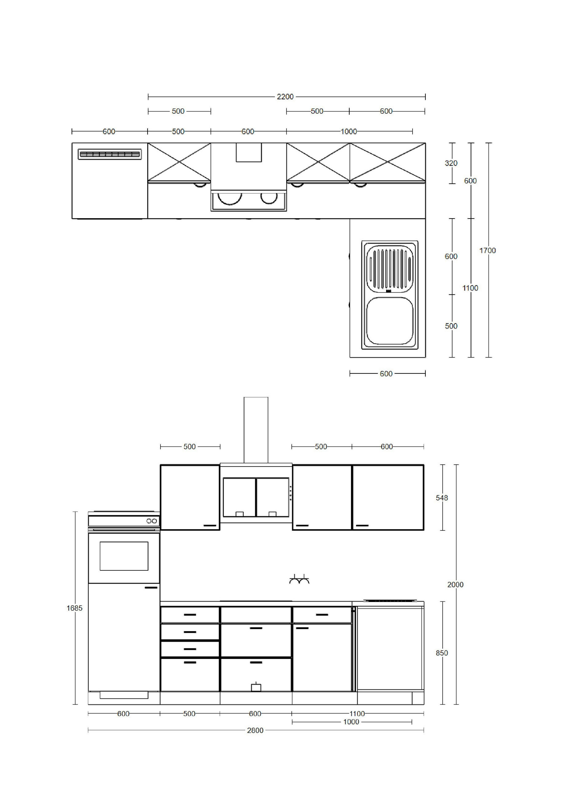 ROHOVÁ KUCHYŇ  - černá/rákosová zelená, Basics, kov/kompozitní dřevo (280/170cm) - FlexWell