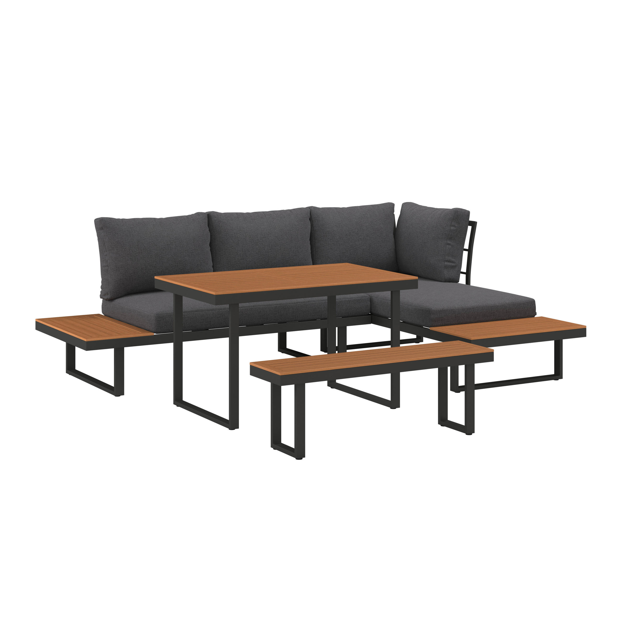 LOUNGE ÉTKEZŐGARNITÚRA 4 részes   253/70/175 cm  - natúr/antracit, Modern, műanyag/textil (253/70/175cm) - Ambia Garden