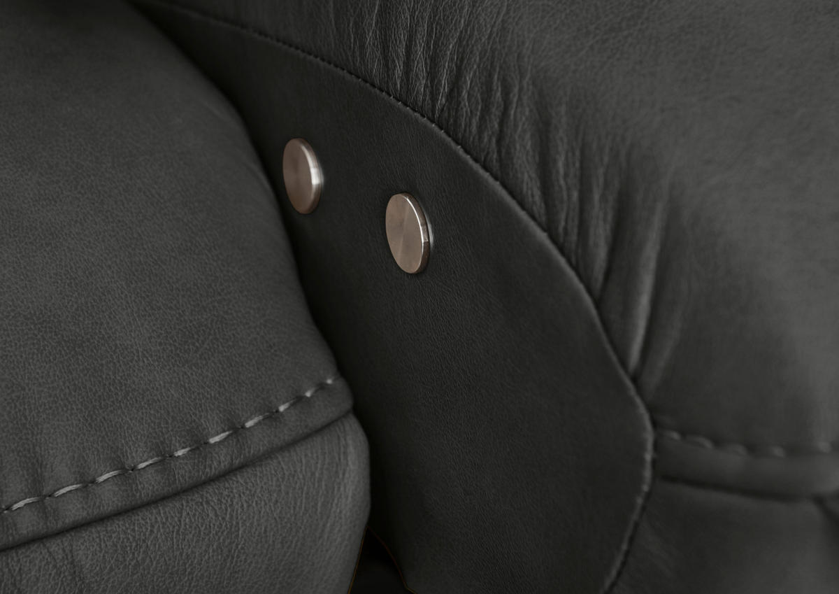 ECKSOFA in Echtleder Schwarz  - Edelstahlfarben/Schwarz, Design, Leder/Metall (258/292cm) - Hukla