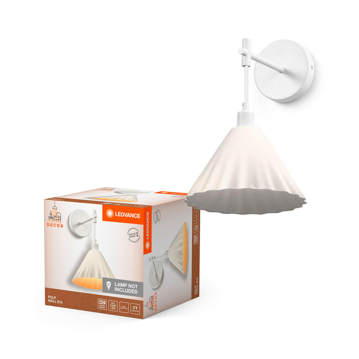 WANDLEUCHTE 21,8/26,2/33 cm   - KONVENTIONELL, Papier/Metall (21,8/26,2/33cm) - Ledvance