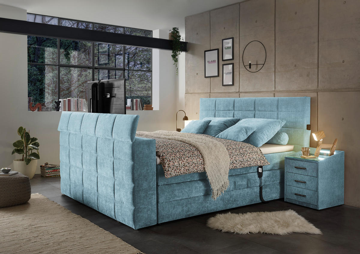 BOXSPRING-ÁGY 180/200 cm  kék  - kék, Konventionell, textil (180/200cm) - Carryhome