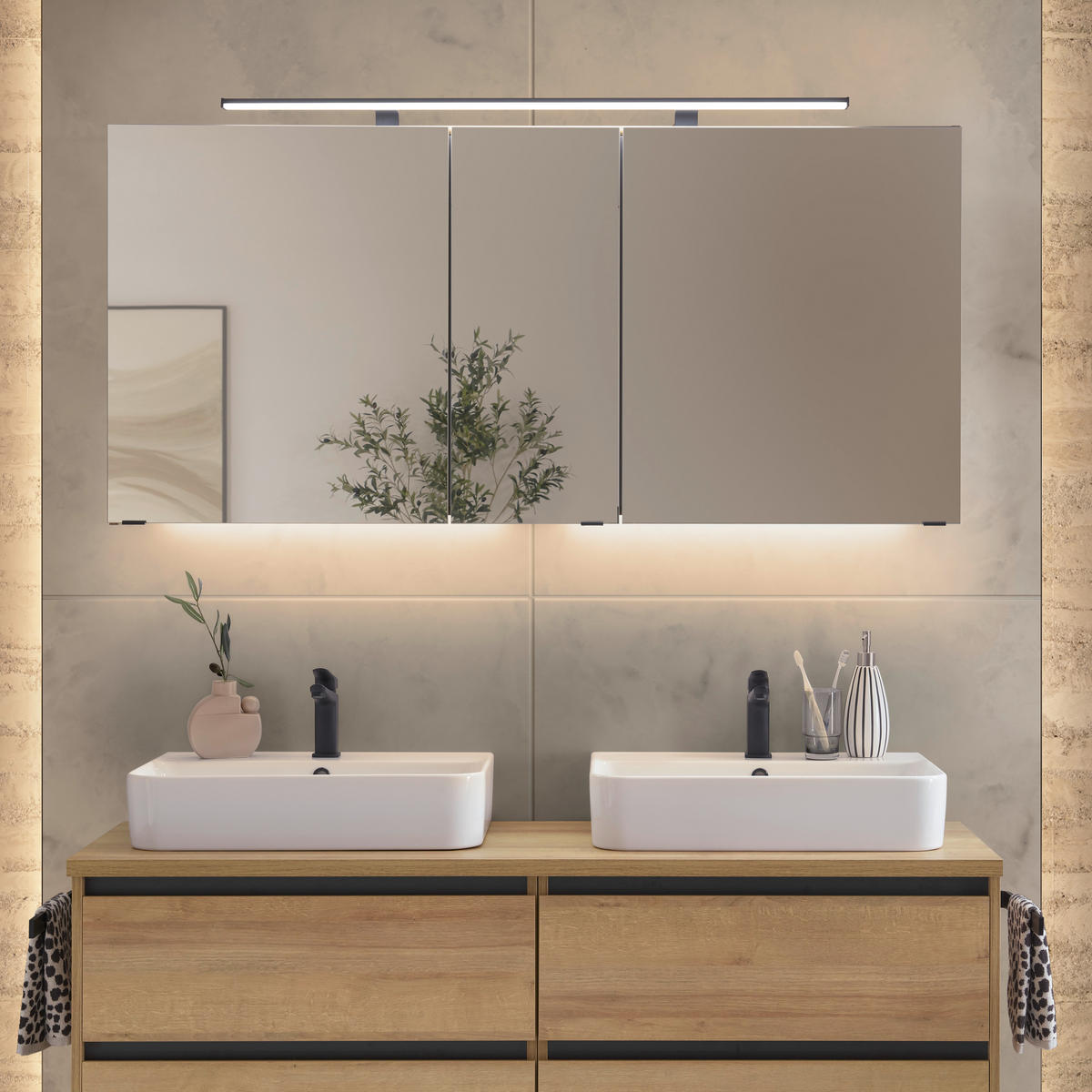 BADEZIMMER 4-teilig  in 152 cm  - Eichefarben/Weiß, Design, Glas/Keramik (152cm) - Musterring