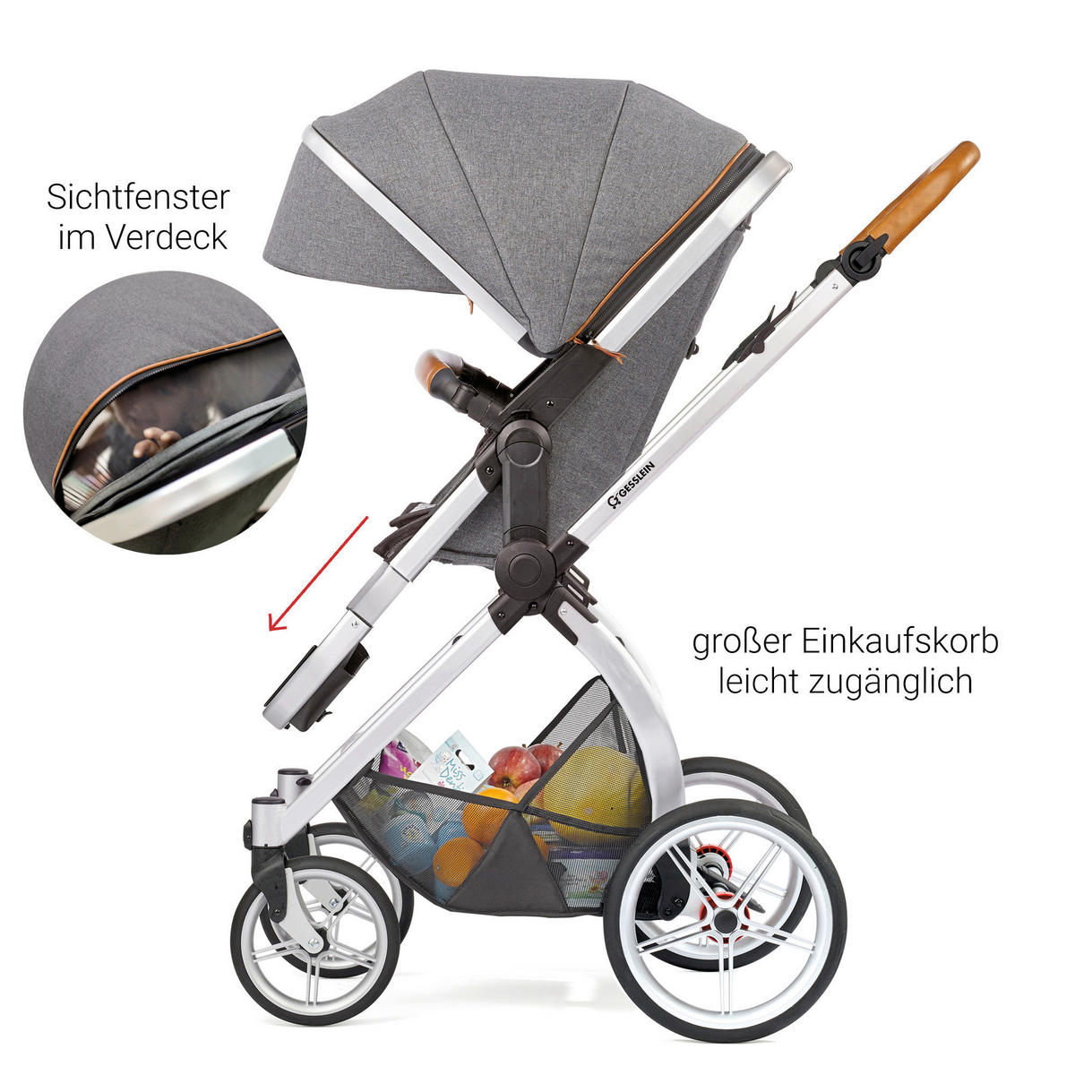 KINDERWAGENSET FX4 Life  - Silberfarben/Braun, Basics, Textil/Metall (57/129/100cm) - Gesslein