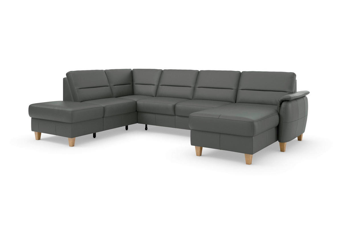 SEDACÍ SOUPRAVA, kůže, antracitová - barvy dubu/antracitová, Basics, dřevo/kůže (212/308/163cm) - Sit & More