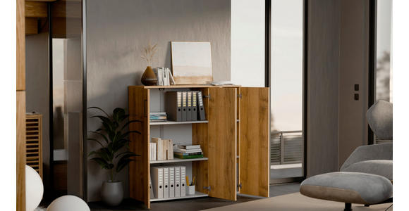 SCHUHSCHRANK 120/120/38 cm  - Eichefarben/Silberfarben, Basics, Holzwerkstoff/Kunststoff (120/120/38cm) - Moderano