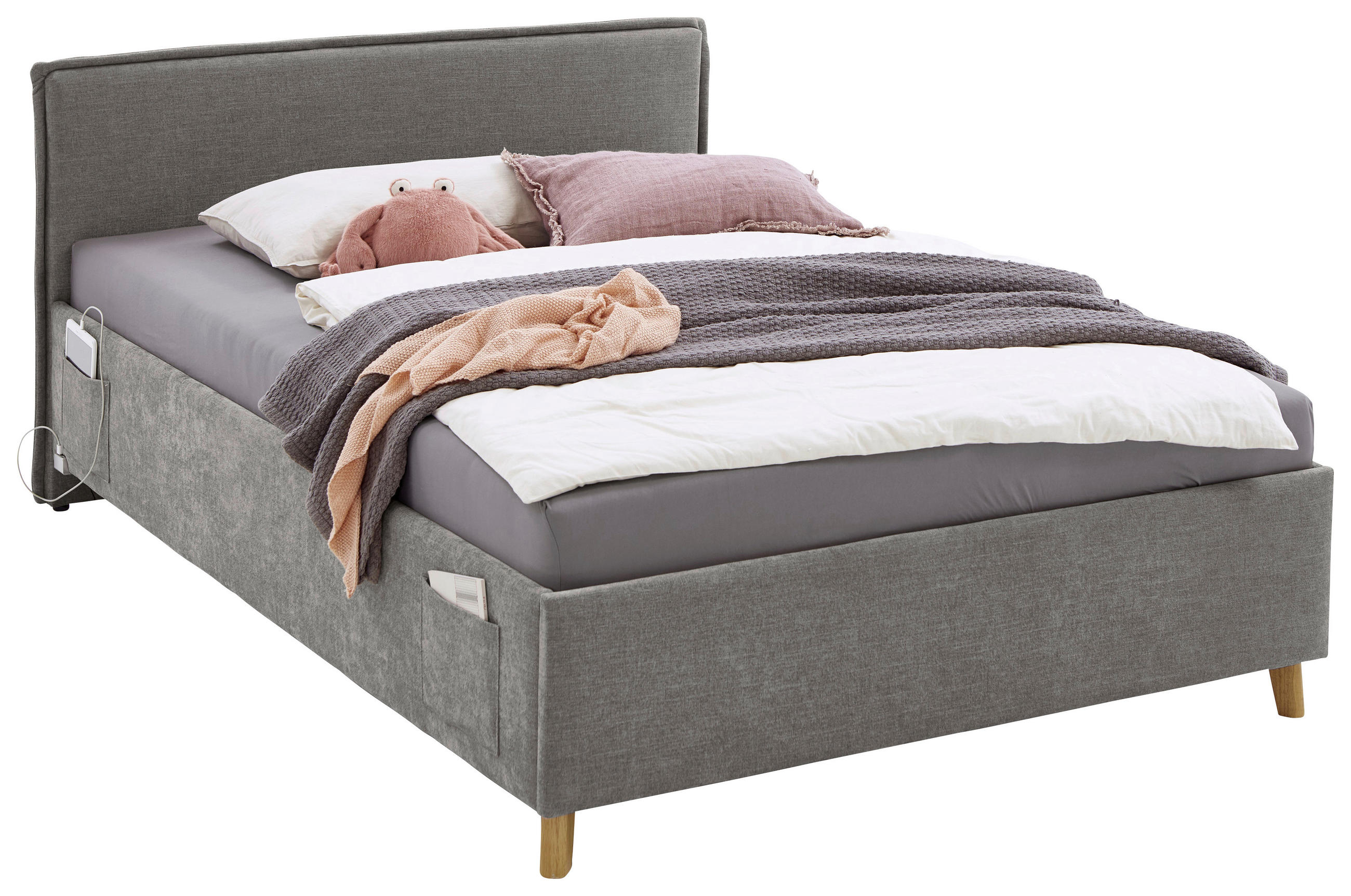 POLSTERBETT 140/200 cm  in Grau  - Eichefarben/Grau, KONVENTIONELL, Holz/Textil (140/200cm) - Stylife
