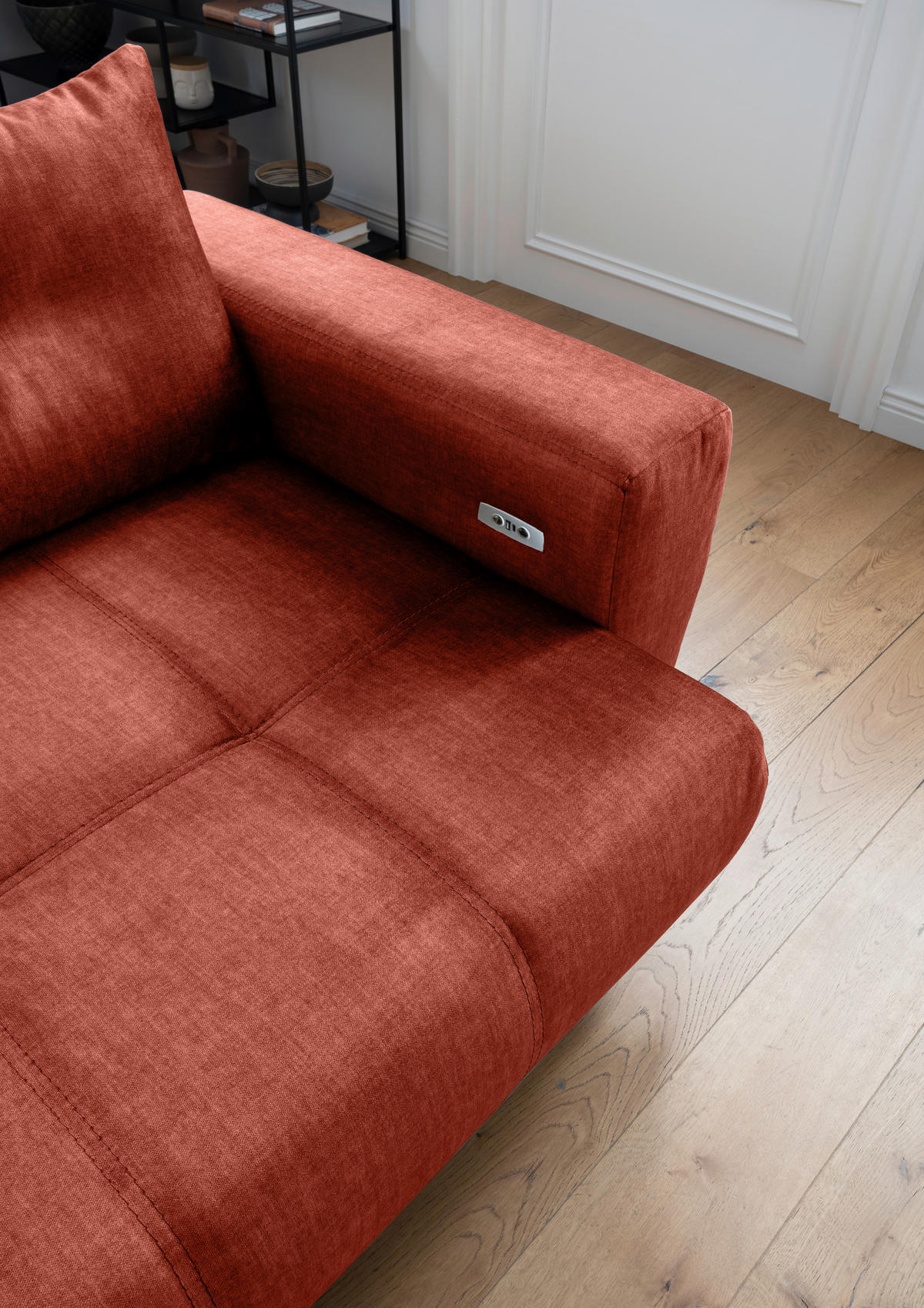 ECKSOFA in Velours Koralle  - Koralle/Schwarz, Modern, Textil/Metall (177/246cm) - MID.YOU