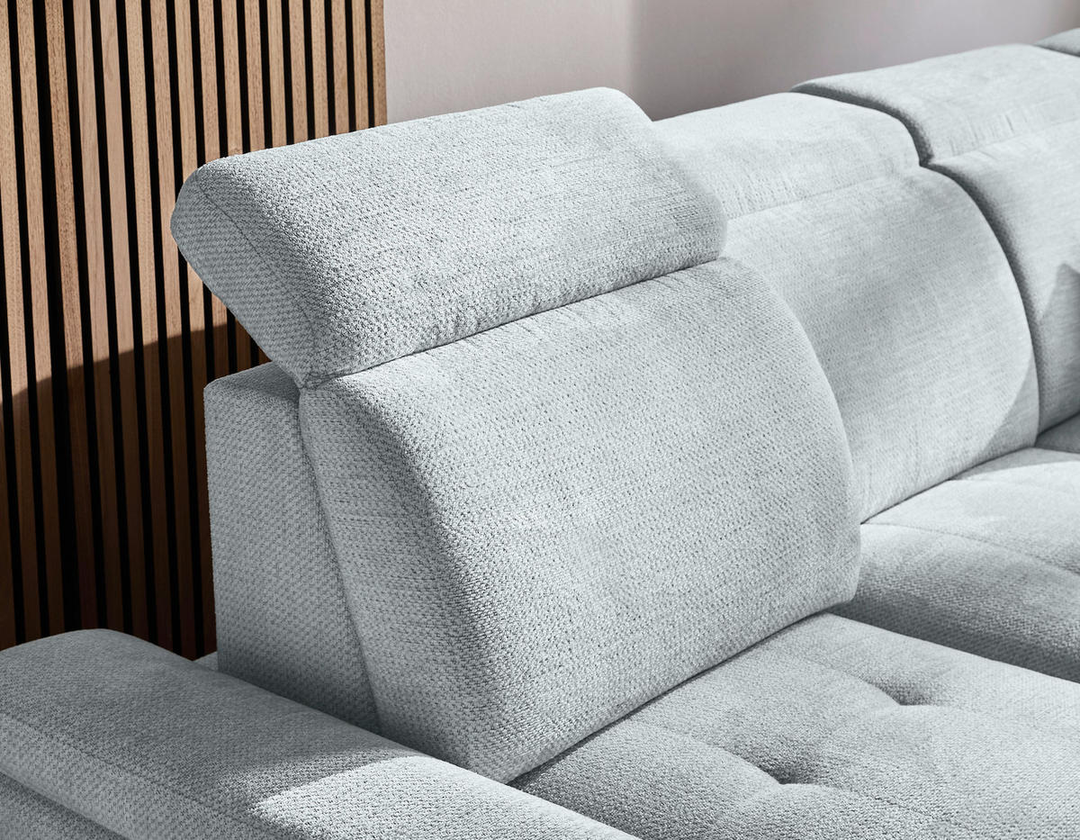 WOHNLANDSCHAFT Hellgrau Struktur  - Hellgrau/Schwarz, Design, Textil/Metall (190/364/270cm) - Stylife
