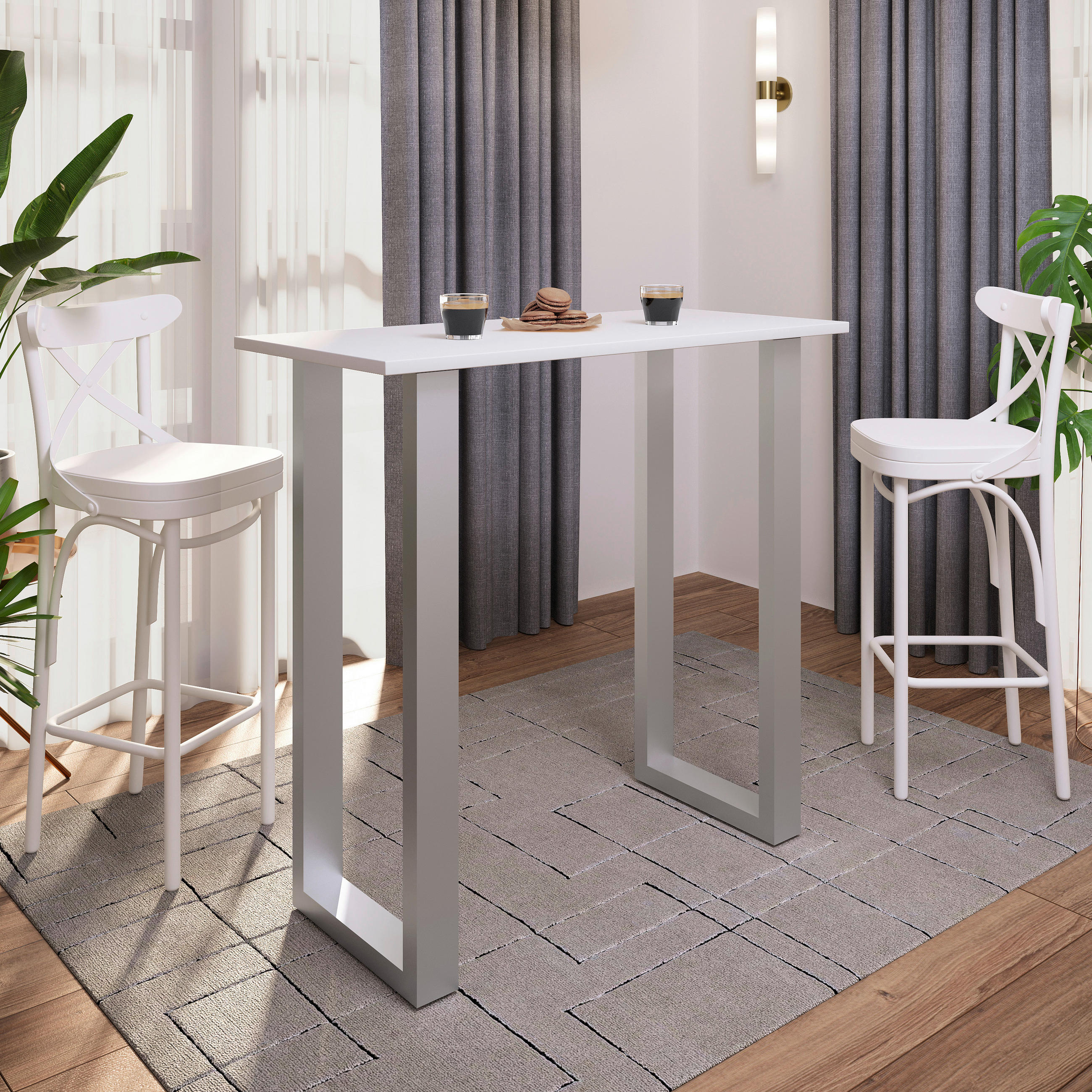 BARTISCH in Metall, Holzwerkstoff 110/102/50 cm   - Silberfarben/Weiß, KONVENTIONELL, Holzwerkstoff/Metall (110/102/50cm)