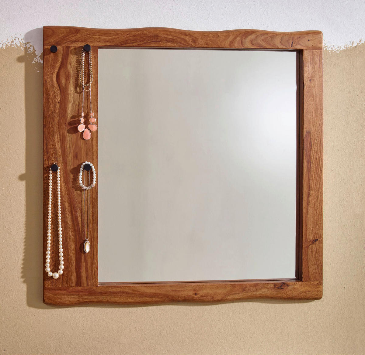 NÁSTĚNNÉ ZRCADLO, 80/80/3 cm,  - barvy sheesham, Moderní, dřevo/sklo (80/80/3cm) - MID.YOU