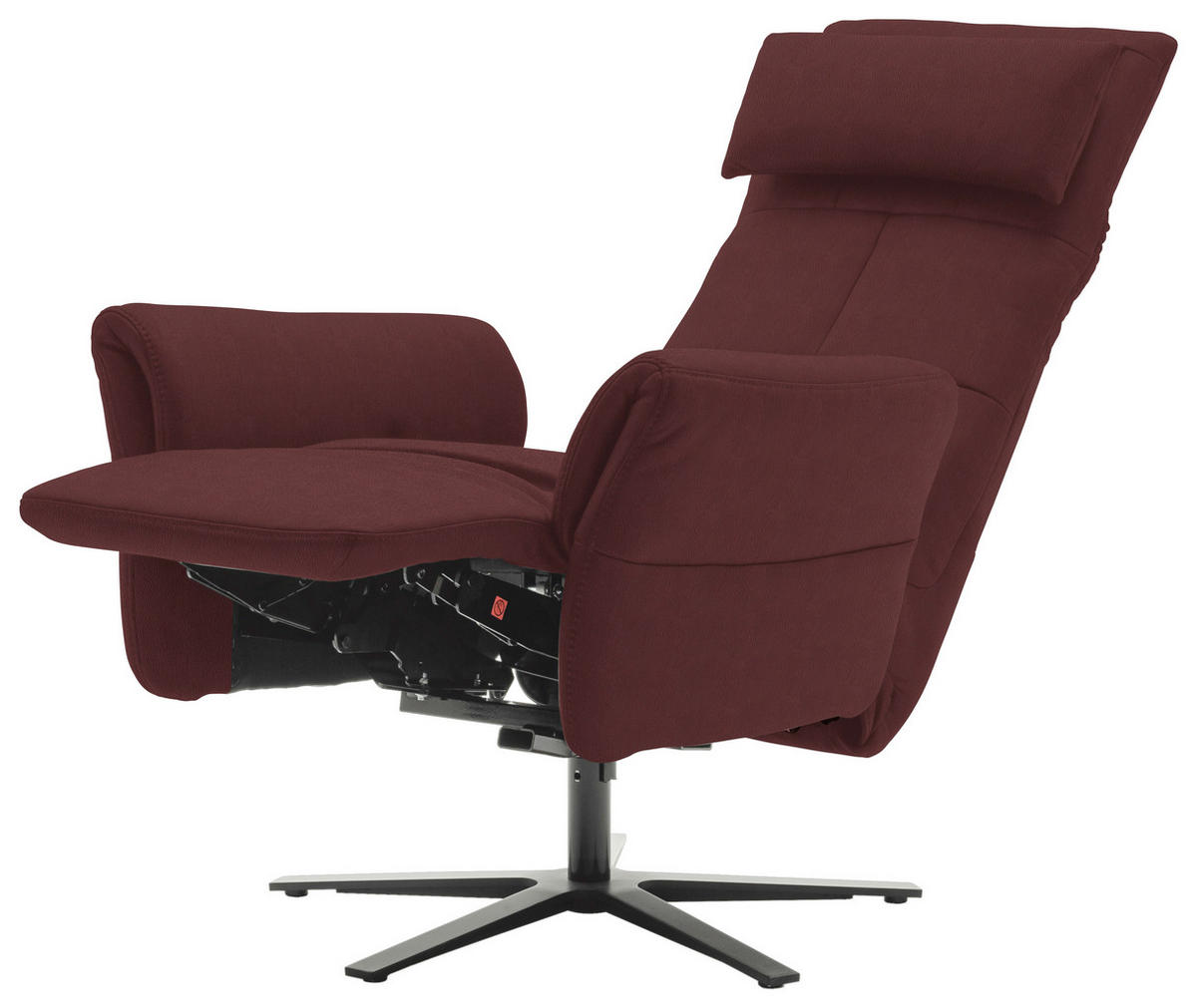 RELAXSESSEL Echtleder Relaxfunktion, Kopfteilverstellung, Nackenkissen    - Bordeaux/Schwarz, Design, Leder/Metall (81/118/82cm) - Schöner Wohnen