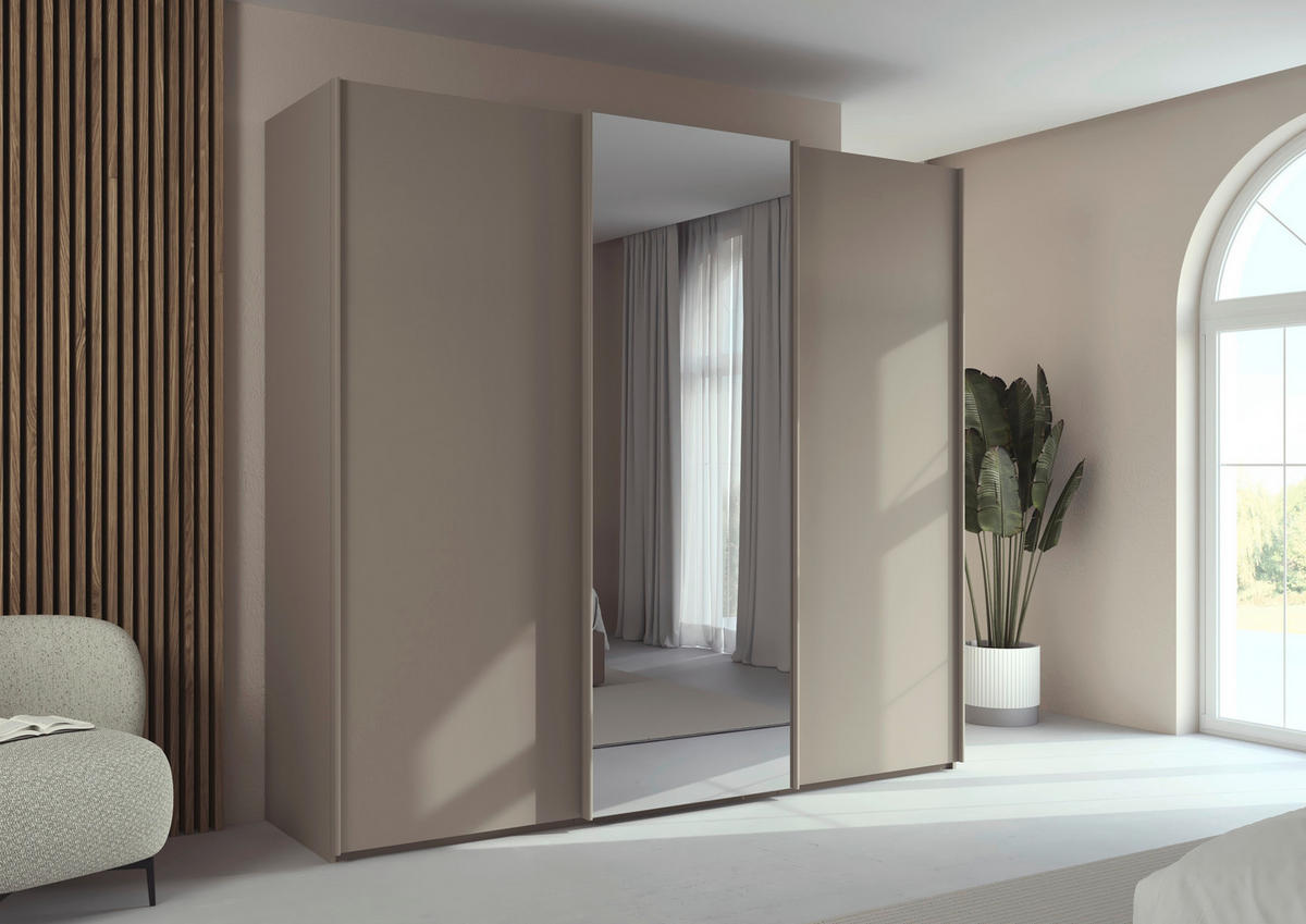 SCHWEBETÜRENSCHRANK 242/223/69 cm,  in Fango, 3 Tür(en)  - Fango, Basics, Glas/Holzwerkstoff (242/223/69cm) - Rauch Möbel