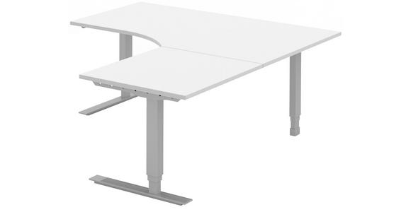 ECKSCHREIBTISCH 180/180/68-118 cm Weiß, Alufarben gastro- und objekttauglich, höhenverstellbar, in verschiedenen Holz-Dekoren erhältlich  - Alufarben/Weiß, Design, Holzwerkstoff/Metall (180/180/68-118cm) - Moderano