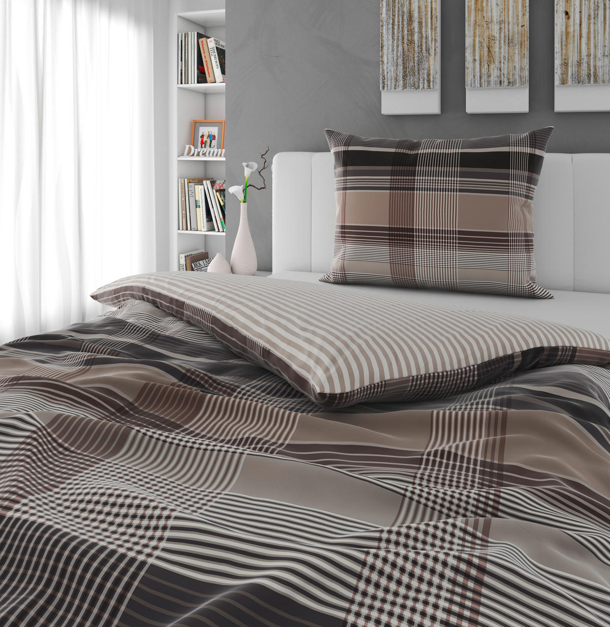 WENDEBETTWÄSCHE Satin 140/200 cm  - Taupe, KONVENTIONELL, Textil (140/200cm) - Novel