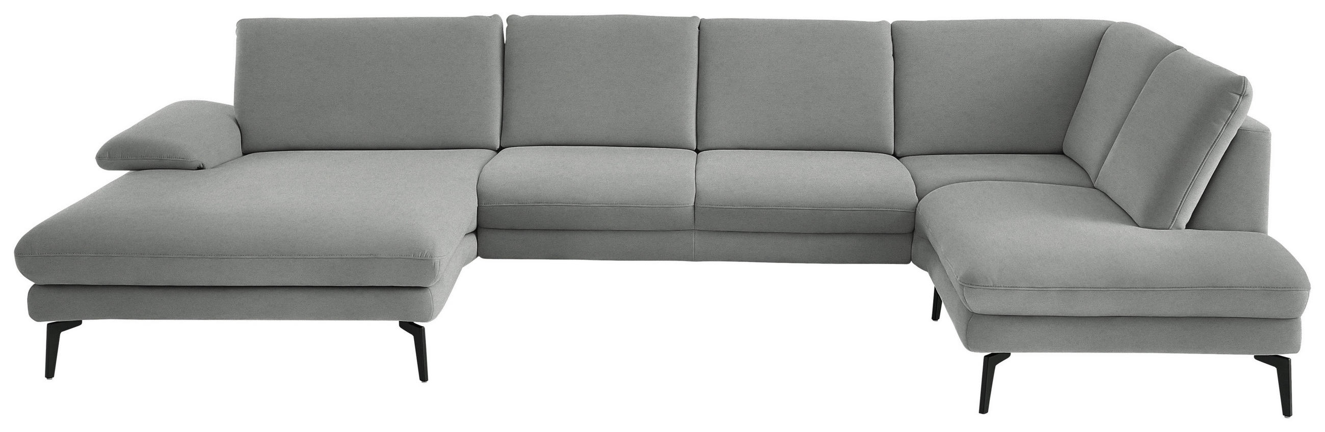 WOHNLANDSCHAFT Chenille, Flachgewebe Grau  - Schwarz/Grau, Design, Textil/Metall (180/344/208cm) - Dieter Knoll