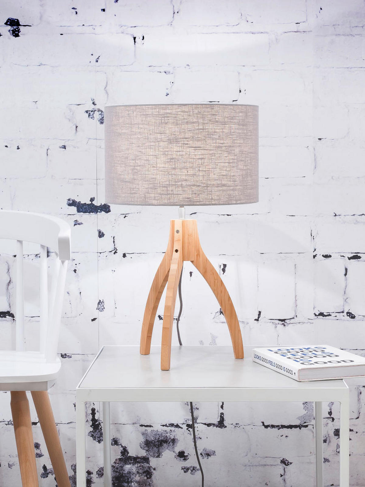 TISCHLEUCHTE GOOD&MOJO  36/54 cm   - Hellgrau/Naturfarben, Trend, Holz/Textil (36/54cm) - Good & Mojo