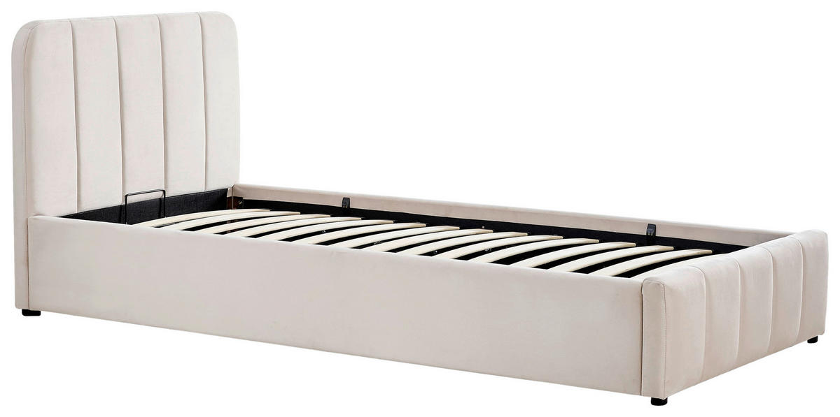 POLSTERBETT 90/200 cm, inkl. gepolstertes Kopfteil, Lattenrost, Bettkasten,  in Beige  - Beige/Schwarz, Design, Holz/Kunststoff (90/200cm) - Boxxx