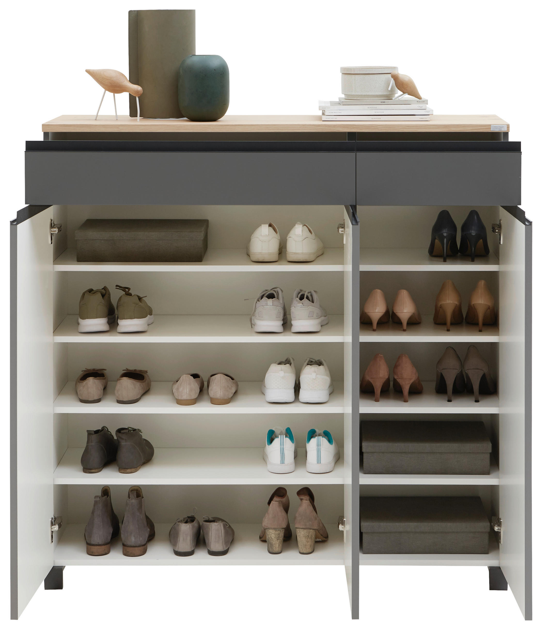 Thumbnail - Dieter Knoll Garderobe, Anthrazit, Grau, Eiche, Holz, Metall, Holzwerkstoff, 3-teilig, Balkeneiche, furniert, 215x200x37...