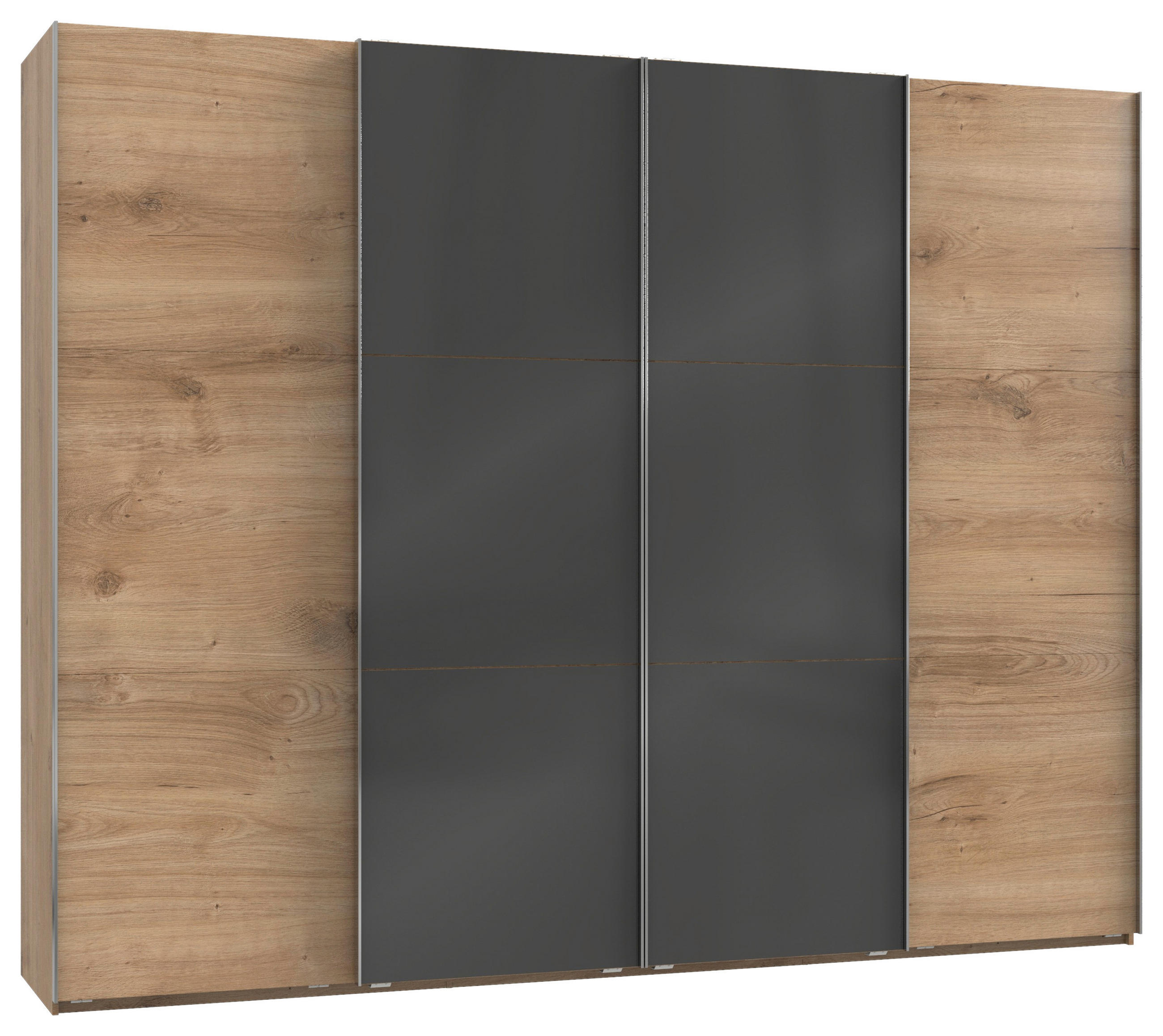 SCHWEBETÜRENSCHRANK 300/236/65 cm 4-türig Grau, Eichefarben  - Chromfarben/Eichefarben, MODERN, Holzwerkstoff (300/236/65cm) - MID.YOU
