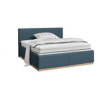 POLSTERBETT 180/200 cm,  in Blau, Beleuchtung, Lattenrost, Bettkasten,  - Blau/Birkefarben, Design, Holz/Holzwerkstoff (180/200cm) - Lomoco
