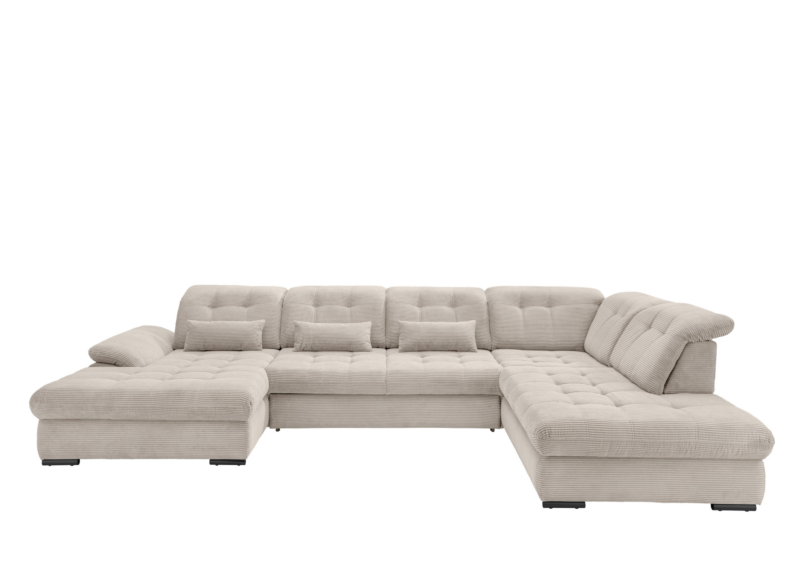 WOHNLANDSCHAFT Beige Cord  - Beige/Schwarz, MODERN, Textil/Metall (184/387/252cm) - Livetastic
