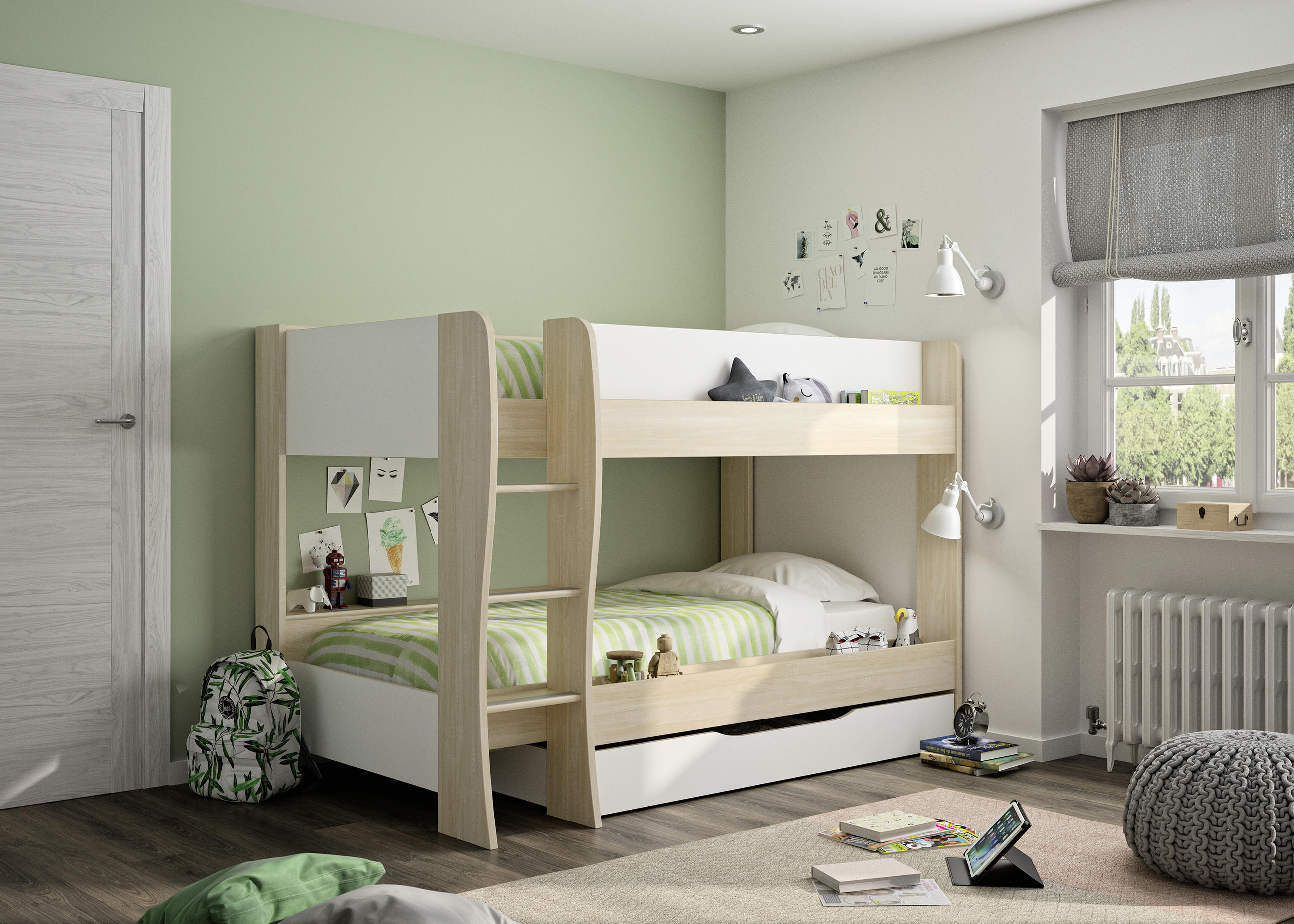 ETAGENBETT - Eichefarben, MODERN, Holzwerkstoff (90/200cm) - MID.YOU