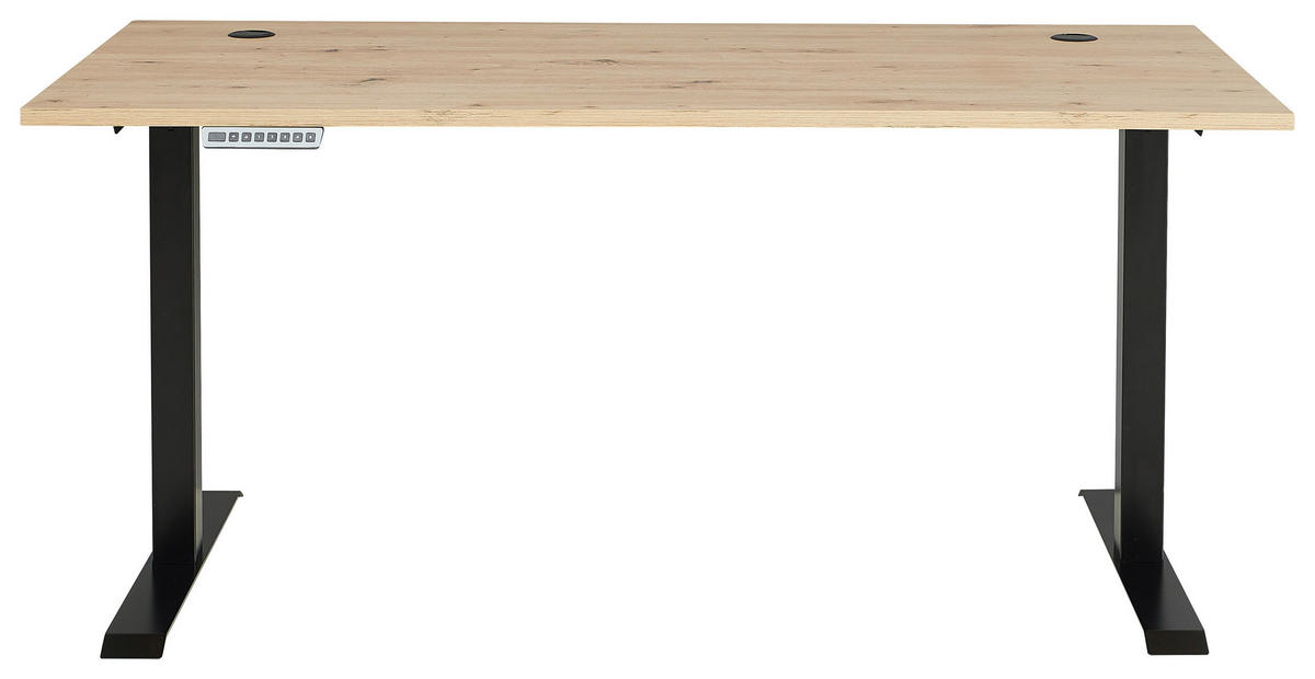 PISALNA MIZA kovina, leseni material barve grafita, hrast artisan  - barve grafita/hrast artisan, Moderno, kovina/leseni material (160/72/77cm) - Voleo