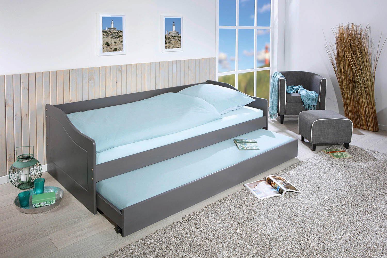 AUSZIEHBETT 90/200 cm  in Grau  - Grau, MODERN, Holz (90/200cm) - MID.YOU