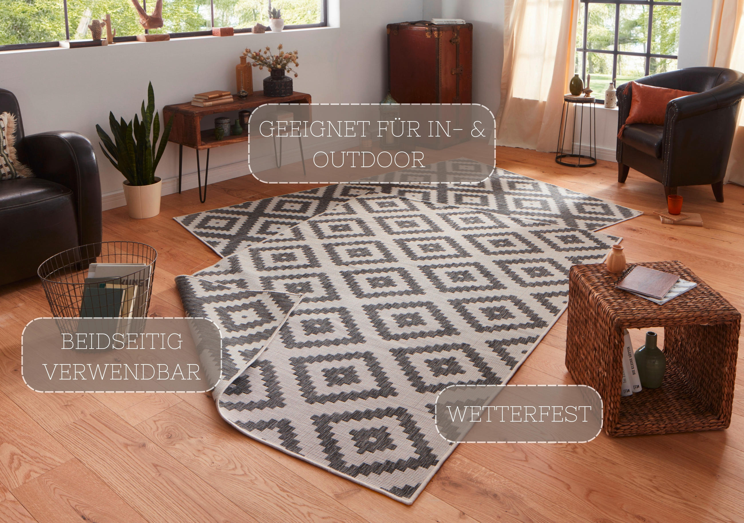 OUTDOORTEPPICH 160/230 cm Twin Creme, Grau  - Creme/Grau, Basics, Kunststoff (160/230cm) - Novel