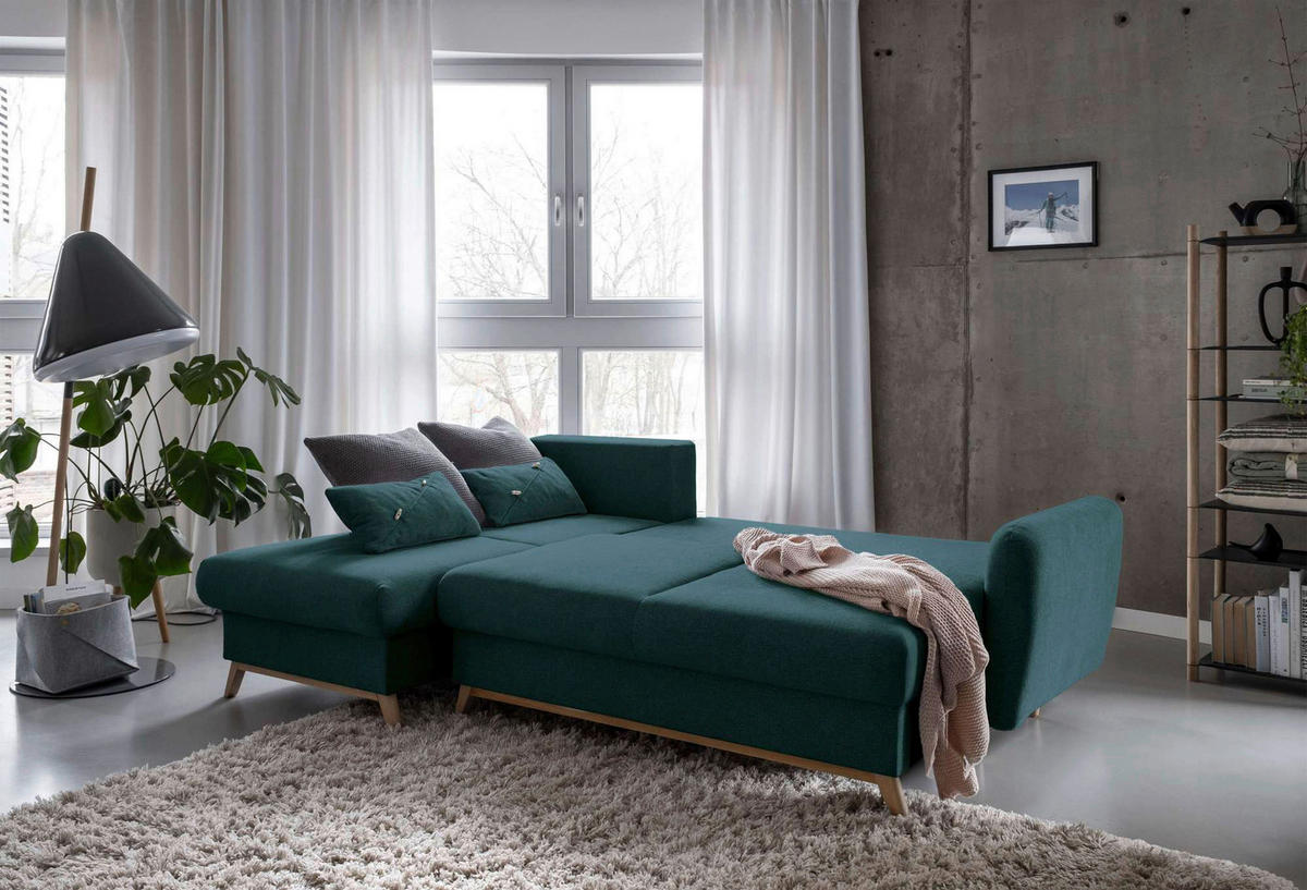 KUTNA GARNITURA tekstil  tirkizna   - tirkizna/prirodne boje, tekstil/drvo (157/235cm) - MID.YOU