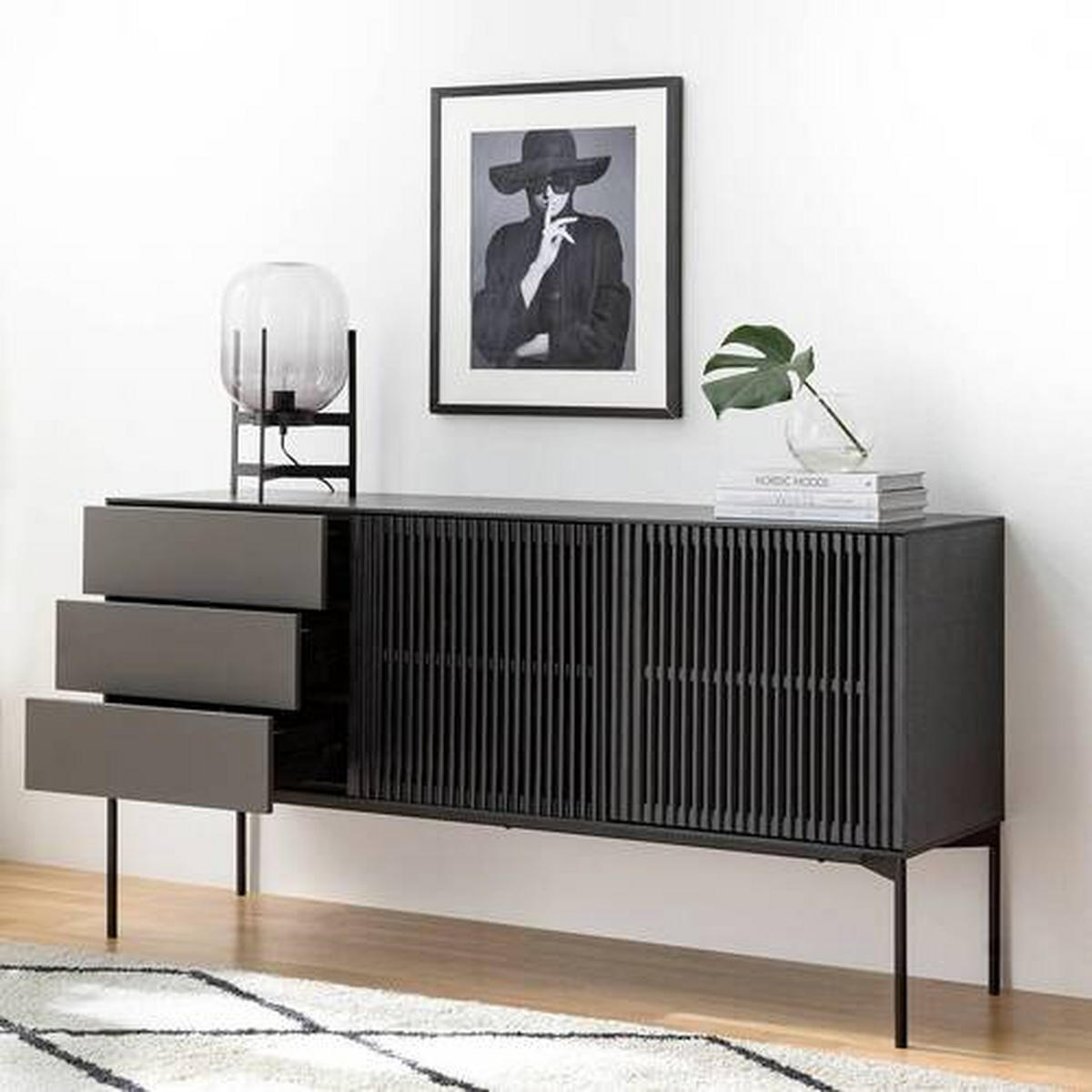 KOMODA, antracit, črna  - črna/antracit, Design, kovina/leseni material (160/82/45cm) - home24