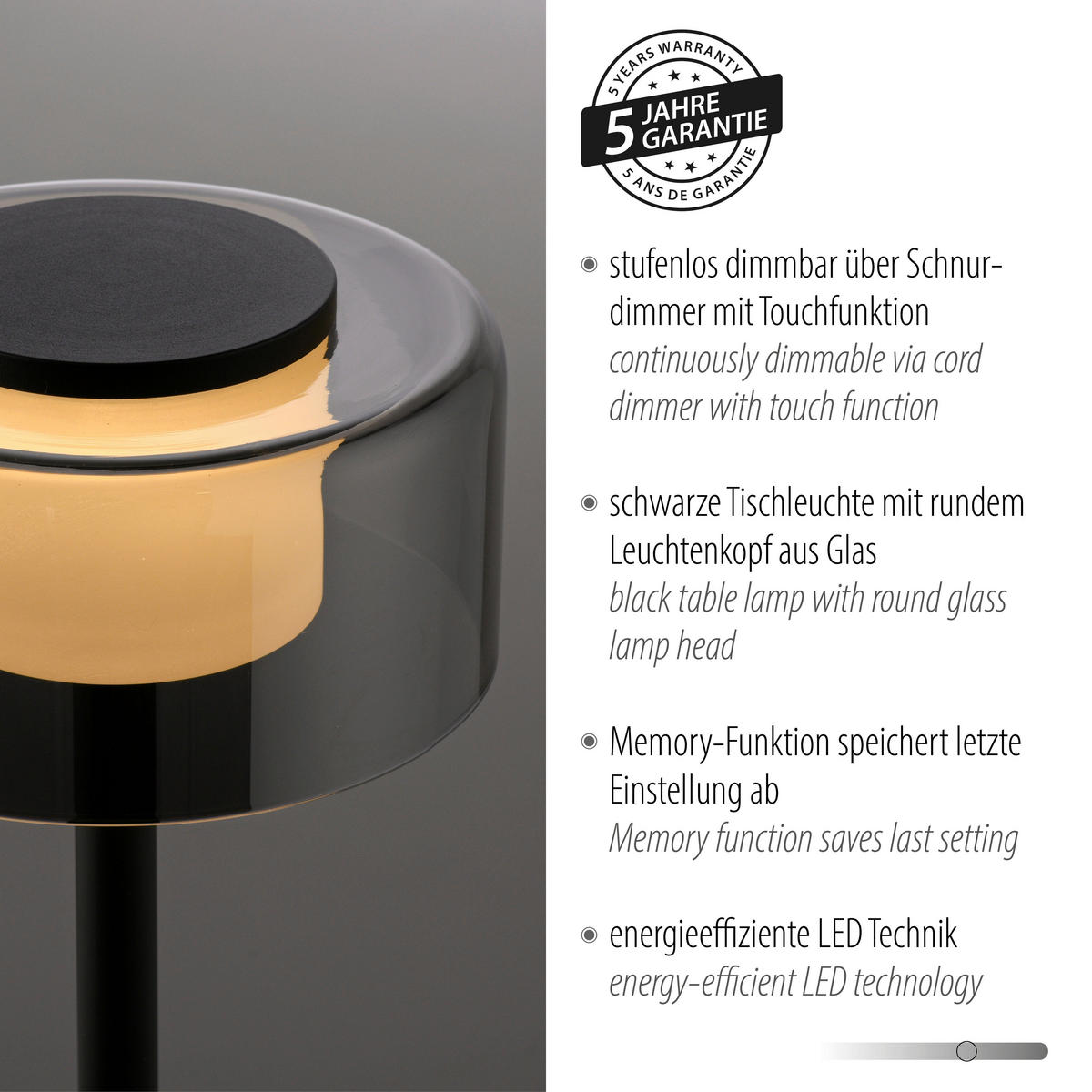 STOLNÍ LED LAMPA, posuvný stmívač, 15/15/33 cm - černá, Design, kov/plast (15/15/33cm)