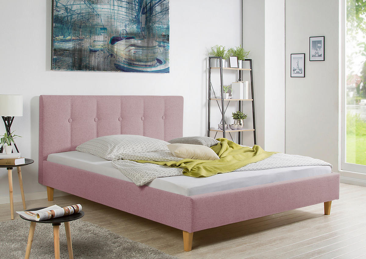 POLSTERBETT  in Rosa,  - Rosa/Naturfarben, MODERN, Holz/Textil (165/99/216cm) - Livetastic