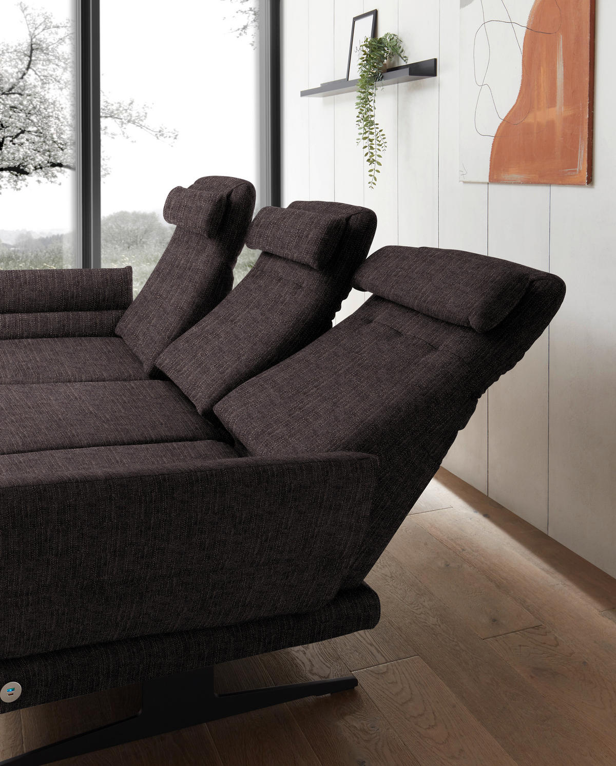 ECKSOFA in Flachgewebe Mokka  - Schwarz/Mokka, Design, Textil/Metall (176-217/279-327cm) - Dieter Knoll
