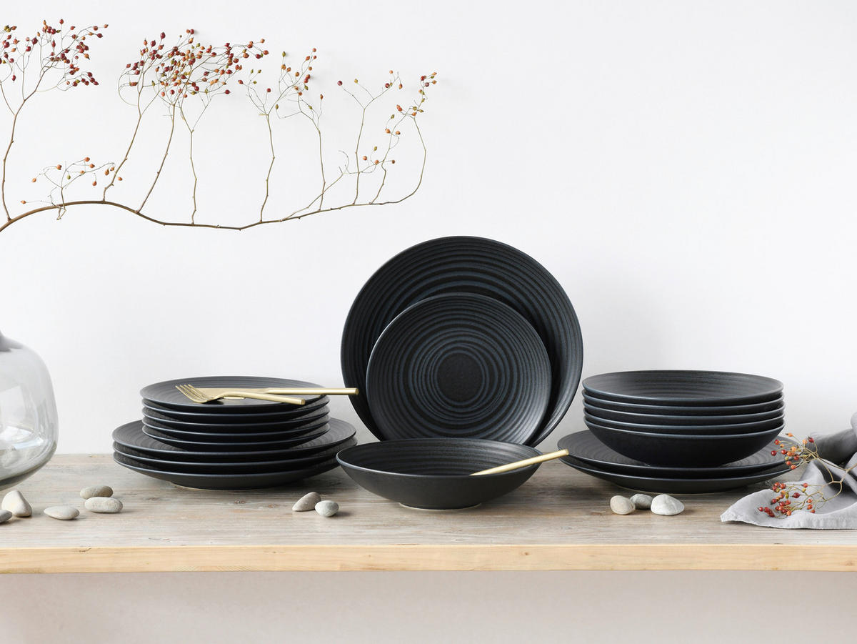 TAFELSERVICE Lava Stone black 18-teilig  - Schwarz, Design, Keramik - Creatable
