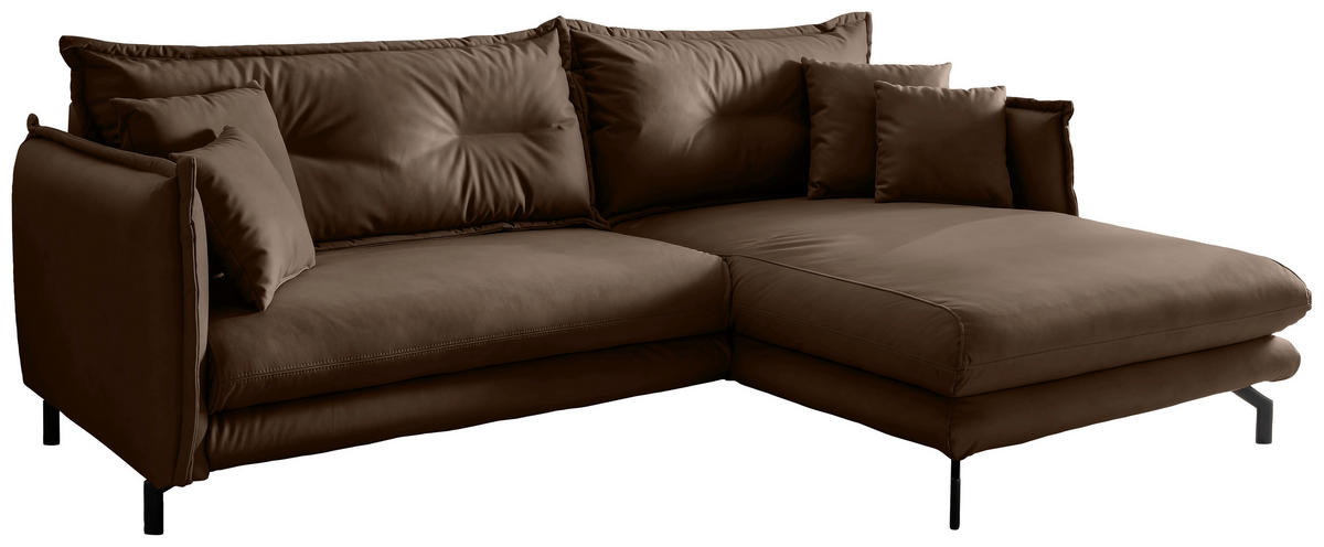 ECKSOFA in Lederlook Braun  - Schwarz/Braun, Modern, Textil/Metall (255/180cm) - Livetastic