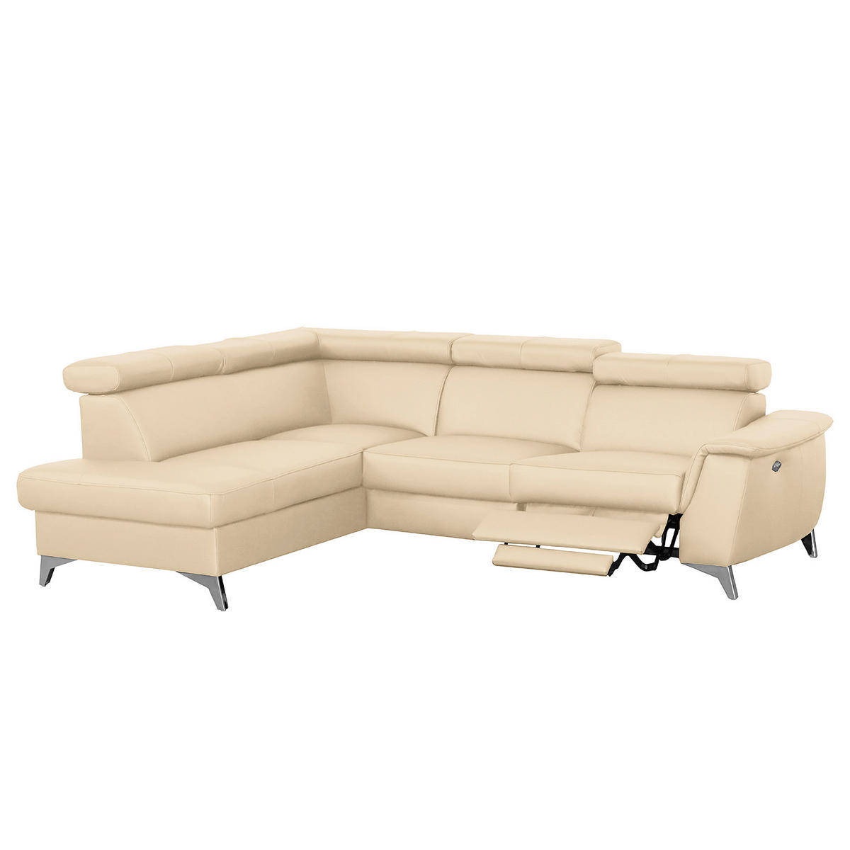 ECKSOFA Beige Echtleder Lederlook  - Chromfarben/Beige, Design, Leder/Textil (197/257cm) - Livetastic