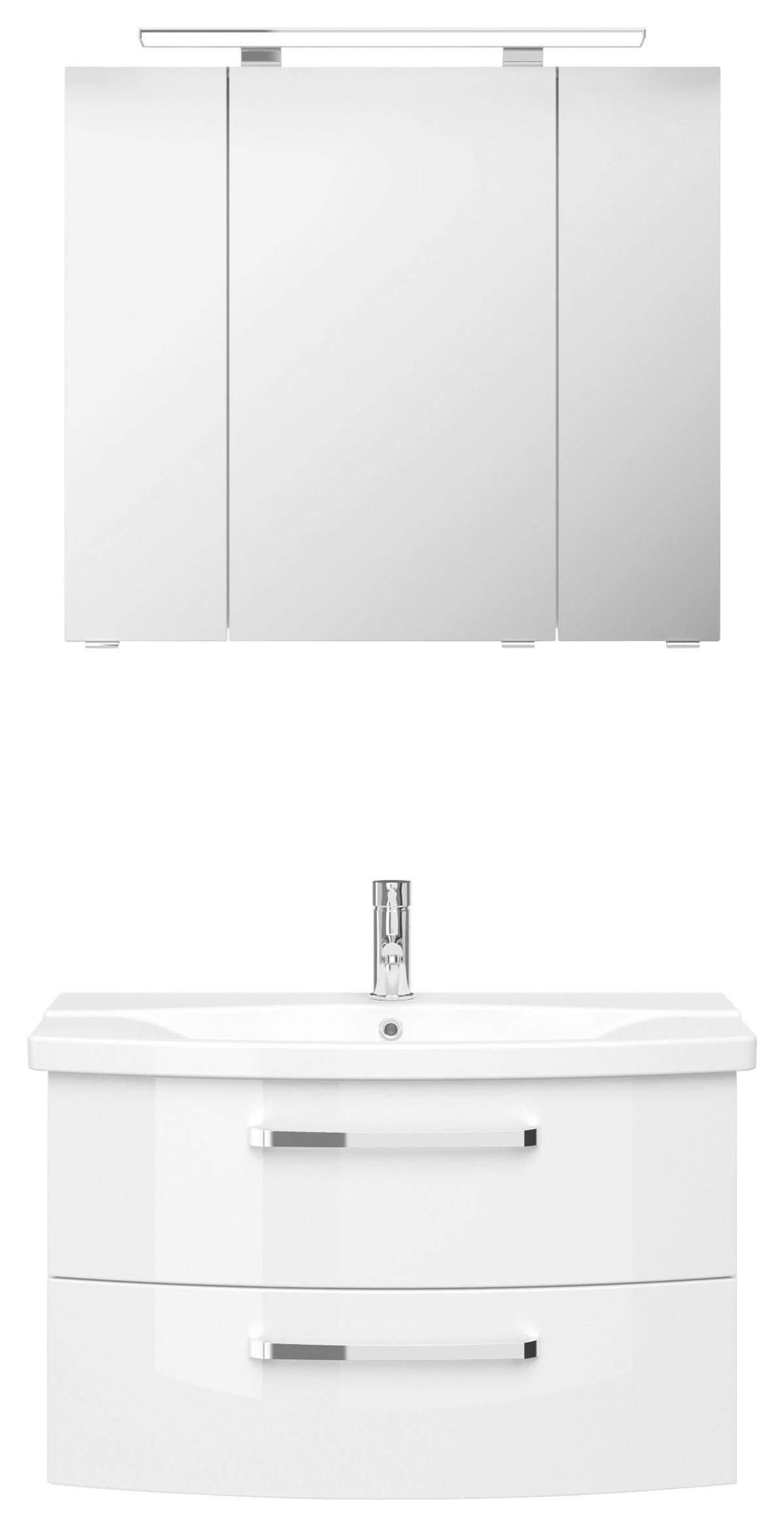 BADEZIMMER 3-teilig  in 84 cm  - Chromfarben/Weiß Hochglanz, MODERN, Glas/Keramik (84cm) - Sadena