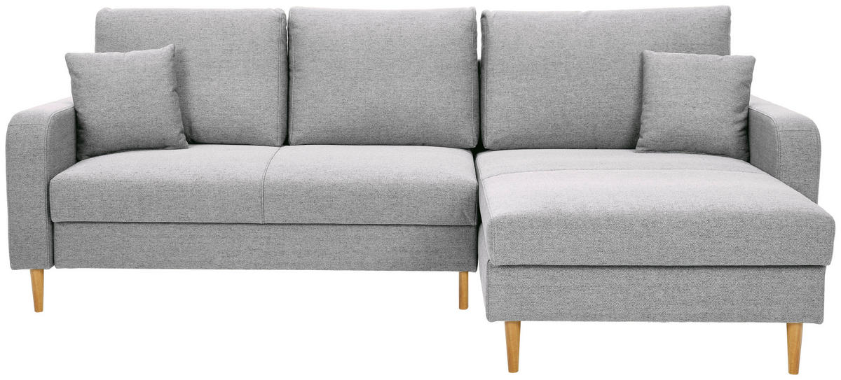 ECKSOFA in Flachgewebe Hellgrau  - Eiche Wotan/Hellgrau, Konventionell, Holz/Textil (255/157cm) - Carryhome