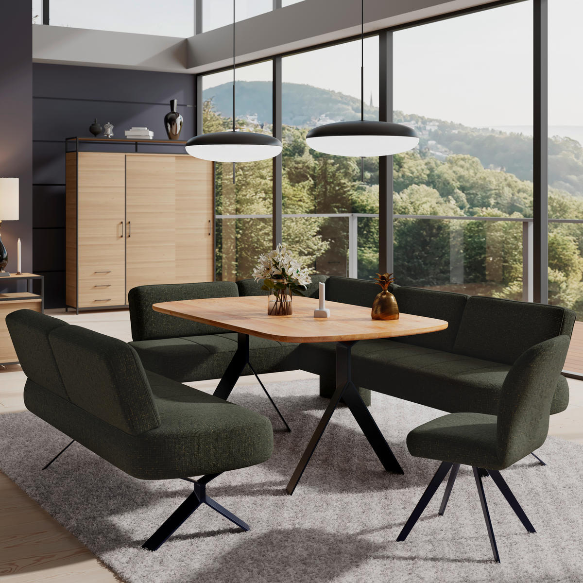 ECKBANK 176/248 cm Webstoff Grün   - Schwarz/Grün, MODERN, Textil/Metall (176/248cm) - Livetastic