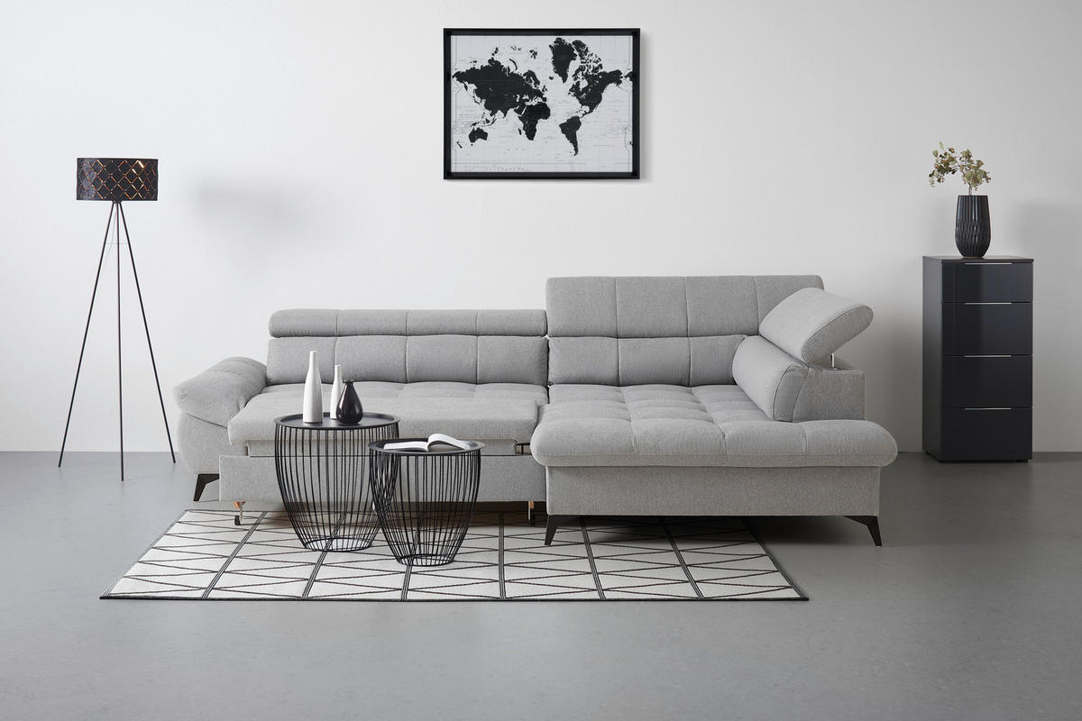 ECKSOFA Chenille Hellgrau  - Hellgrau/Schwarz, Modern, Textil/Metall (296/201cm) - Livetastic