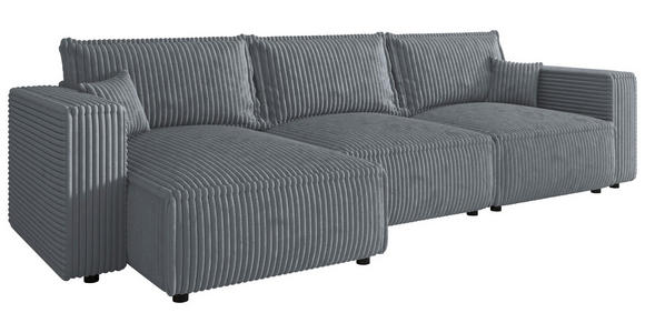 ECKSOFA Grau Cord Zierkissen, Rückenkissen, Schlaffunktion, Rücken echt  - Schwarz/Grau, MODERN, Kunststoff/Textil (350/168cm) - Xora