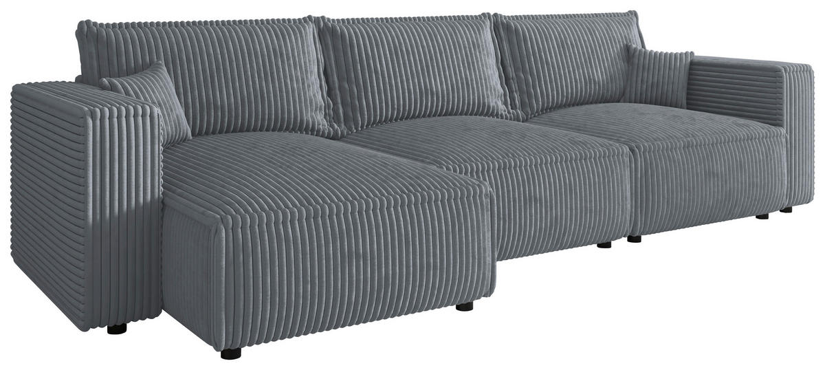 ECKSOFA Grau Cord Zierkissen, Rückenkissen, Schlaffunktion, Rücken echt  - Schwarz/Grau, MODERN, Kunststoff/Textil (350/168cm) - Xora