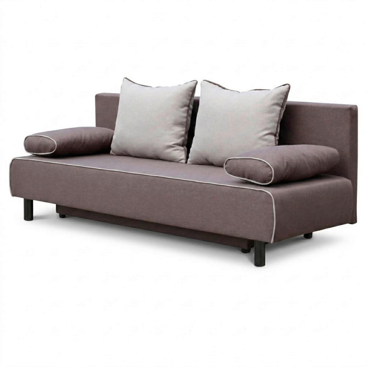 SCHLAFSOFA KALI Chenille Braun, Beige  inkl. Rückenkissen, Armlehnenkissen, Bettkasten  - Beige/Schwarz, Design, Kunststoff/Textil (206/82/85cm) - P & B
