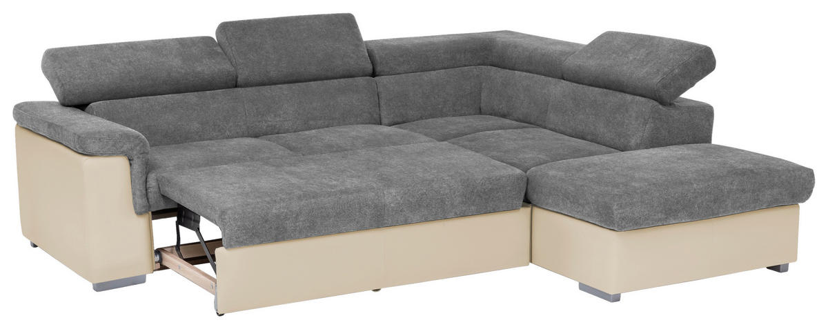 ECKSOFA Anthrazit, Braun Lederlook, Flachgewebe  - Anthrazit/Braun, Basics, Holz/Textil (252/217cm) - MID.YOU