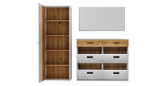 GARDEROBE 3-teilig  in 205/198/37 cm  - Eichefarben/Weiß, Design, Glas/Holzwerkstoff (205/198/37cm) - Xora