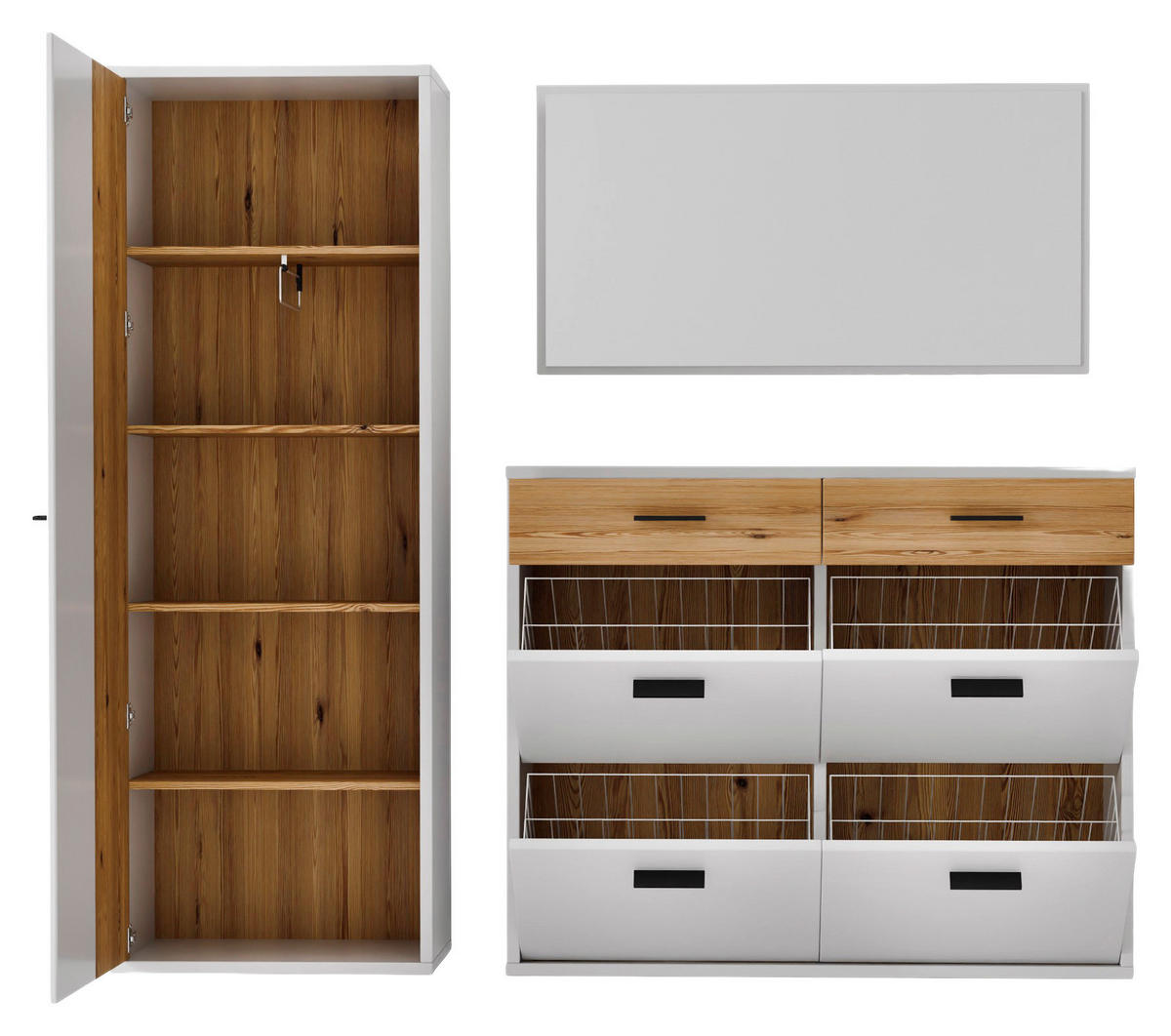 GARDEROBE 3-teilig  in 205/198/37 cm  - Eichefarben/Weiß, Design, Glas/Holzwerkstoff (205/198/37cm) - Xora