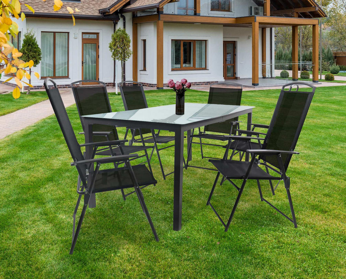 GARTENTISCHGRUPPE  - Anthrazit, Basics, Glas/Textil - Gardenson