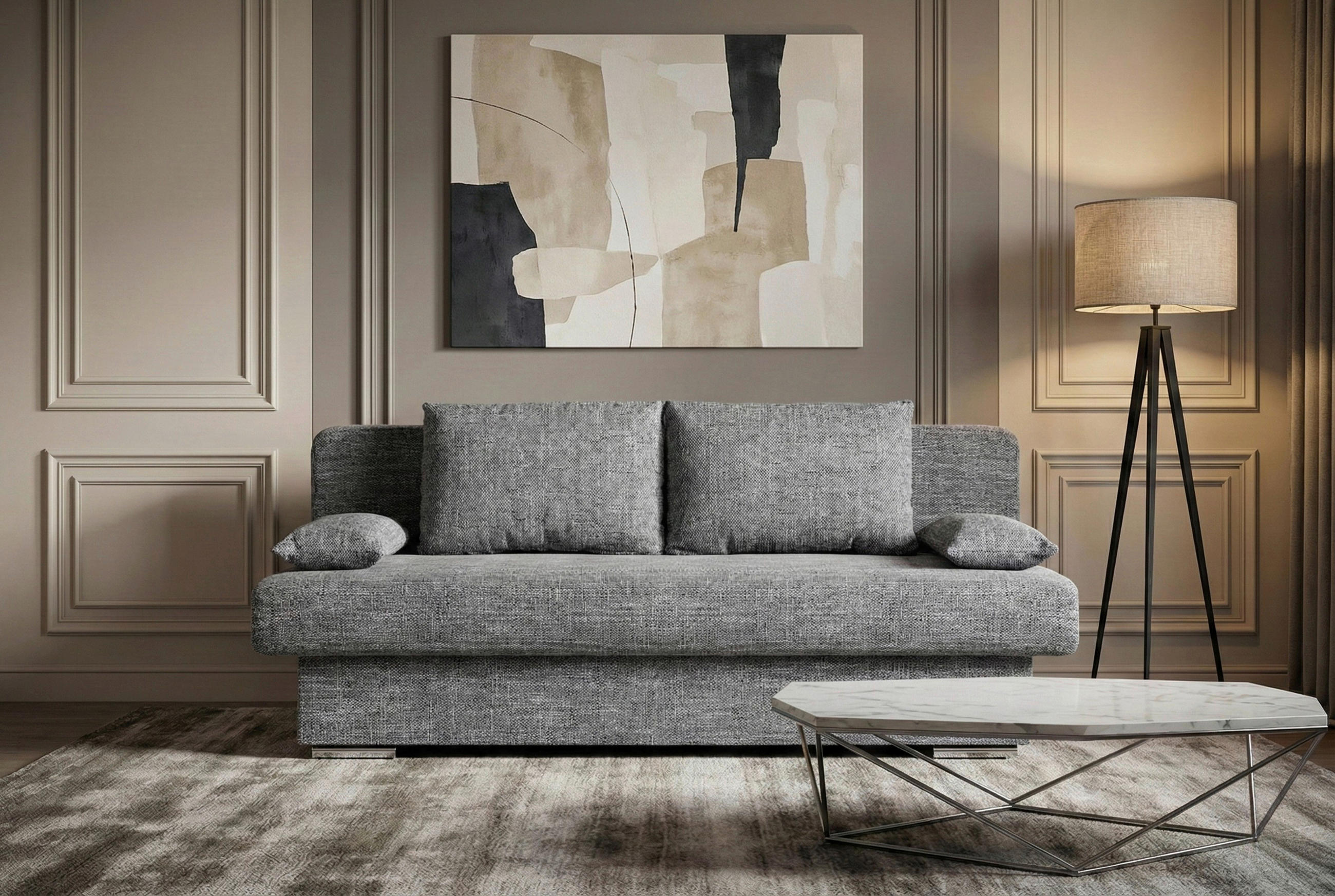 SCHLAFSOFA  in Webstoff Grau  - Chromfarben/Schwarz, Design, Holzwerkstoff/Kunststoff (193/85/86cm) - P & B