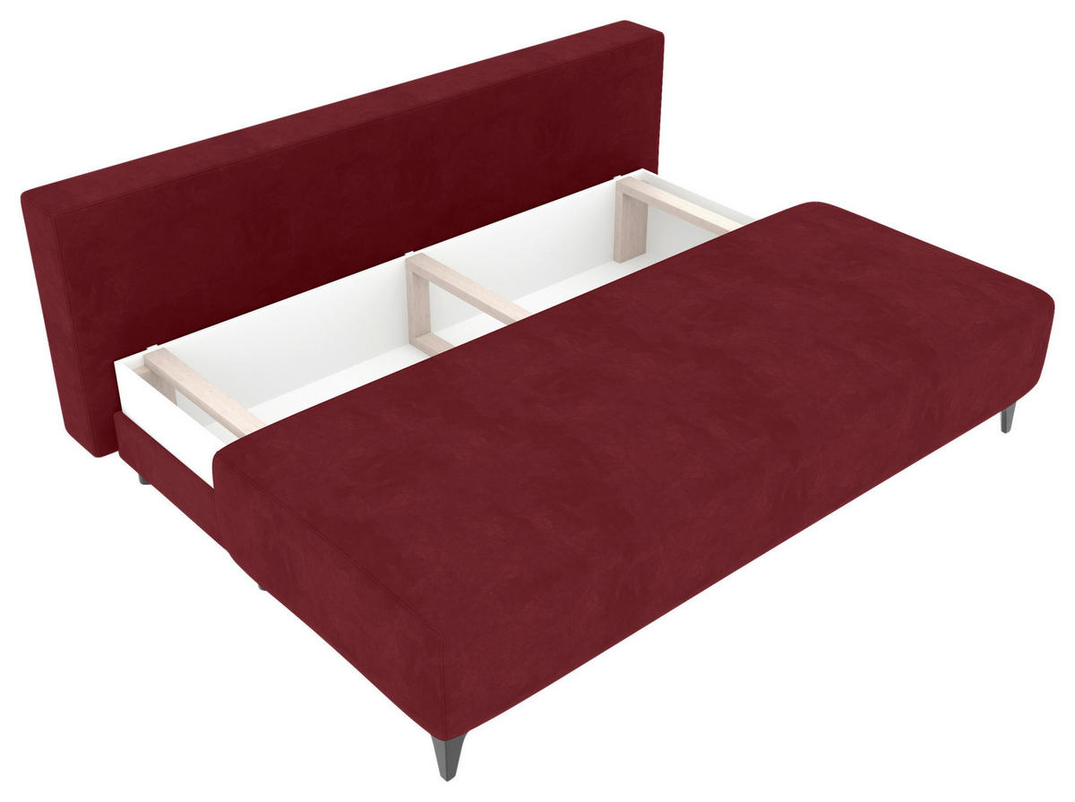 SCHLAFSOFA  mit Liegefunktion Velours Weinrot  - Weinrot/Schwarz, KONVENTIONELL, Textil/Metall (200/98/90cm) - Carryhome